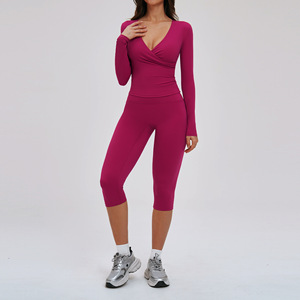 Completi Sportivi da Donna 2 Pezzi per Corsa e Allenamento, Logo Personalizzabile, Abbigliamento Casual Sportivo, Top Canotta con Scollo a V e Leggings a Vita Alta <span class=keywords><strong>Aderenti</strong></span> - Product Image 5