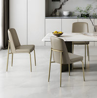 Chaise de salle à manger en cuir véritable, nouveau style italien minimaliste, luxe léger, chaise d'appoint haut de gamme avec dossier