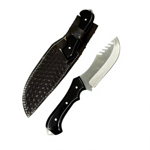 Fixed Blade Durable Camping Knife Stainless Steel Partially Serrated Edge Black Micarta Handle Leather Sheath Hiking Lightweight - Product Image 1