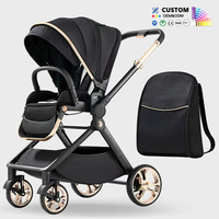 Poussette de luxe en alliage d'aluminium pliable double sens avec grand panier de rangement pour bébé