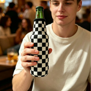 Manchon isotherme pour bouteille de bière en néoprène à fermeture éclair, personnalisé/en gros, motif à pois, réutilisable, garde la bière au frais - Product Image 3