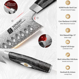 XINZUO roman tasarım <span class=keywords><strong>M390</strong></span> şam çelik mutfak dilimleme bıçakları dayanıklı siyah karbon Fiber reçine kolu Santoku bıçak - Product Image 2