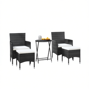 Ensemble bistrot de jardin en rotin noir 2 places, mobilier d'extérieur au design contemporain, structure métallique avec coussins - Product Image 1