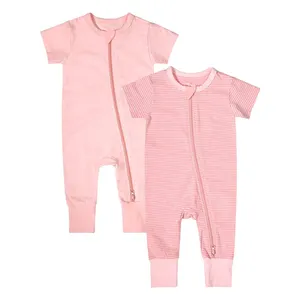 Baby Boys Girls Romper Jumpsuits Cotton 2 Way Zipper Short Sleeve Footless Sleeper for Newborn-Size 3