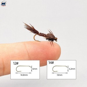 Lot de 5 mouches artificielles <span class=keywords><strong>nymphe</strong></span> queue de faisan nouées à la main, PTN, mouches humides coulantes avec plumes d'autruche pour la pêche à la truite et <span class=keywords><strong>au</strong></span> grayling, taille 12 #   14 # - Product Image 6