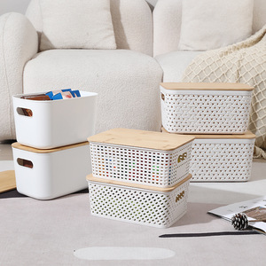 Wholesales Multifunctional Pantry Organizer <strong>Basket</strong> Bins Household Organizers With Lid Plastic <strong>Stacked</strong> <strong>Storage</strong> <strong>Baskets</strong> - Product Image 5