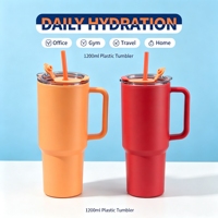 Gobelet isotherme double paroi grande capacité réutilisable pour boissons, tasses à glace d'extérieur, bouteille d'eau, gobelet en plastique avec poignée et paille