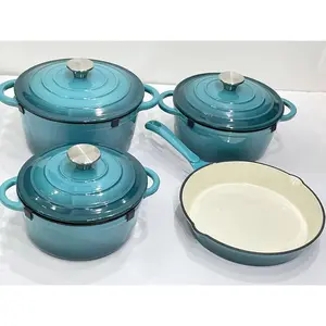 4 Stück Kochen Küchenwaren niedriges MOQ OEM Gusseisen Kochgeschirr Sets POD Emaille Töpfe und Pfannen Set