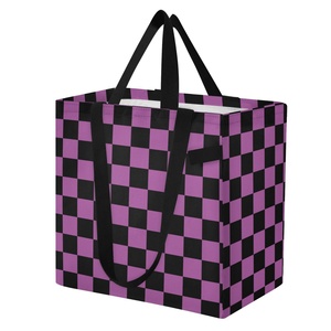 New Arrival Purple Checkered Large Capacity Eco-friendly <b>Foldable</b> Tote <b>Bag</b> Travel Outdoor Grocery Reusable Shopping <b>Bag</b> - Product Image 2
