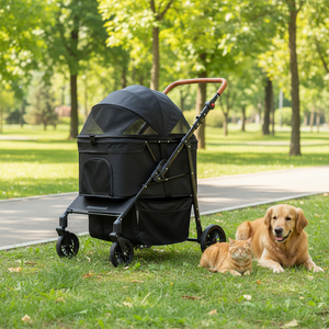 Poussette pour animaux de compagnie à double capacité détachable, 4 roues, en alliage d'aluminium, pliable, transporteur léger et portable pour chats et chiens, poussette de voyage - Product Image 1