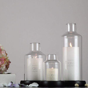 パーティーや結婚式、キャンドルライトディナー用のブラックウッドベースガラスシールド付きミドルサイズシリンダーキャンドルチムニー - Product Image 3