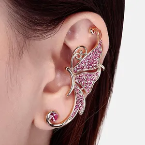 Moda cristal grande declaração sem agulha borboletas orelha brincos clipe para mulheres sem piercing