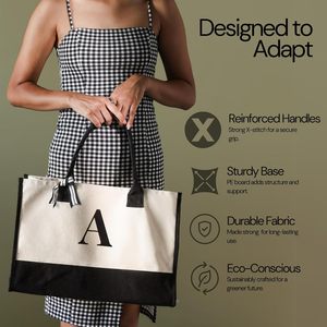 Borsa Tote in Tela Personalizzata con Iniziali, Grande, in Cotone, Monogramma, per Spiaggia, Spesa, Riutilizzabile, Lavabile in Lavatrice, Lavoro, Viaggi - Product Image 5