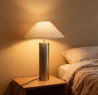 Lampe de table en lin à succès pour hôtel, maison, chambre à coucher, chevet, bureau – Lampe de table LED en laiton