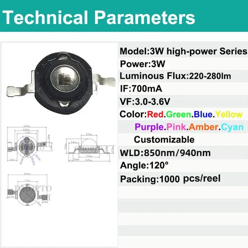 K1赤外線ランプはカメラライトサプリメントを使用していますハイパワー赤外線1-3W 850 940nm