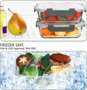 Glasbehälter, Lebensmittellagerungsbehälter aus Glas, luftdichte Mittagsbehälter aus Glas mit Deckeln Mikrowelle, Backofen, Gefrierschrank und Geschirrspüler