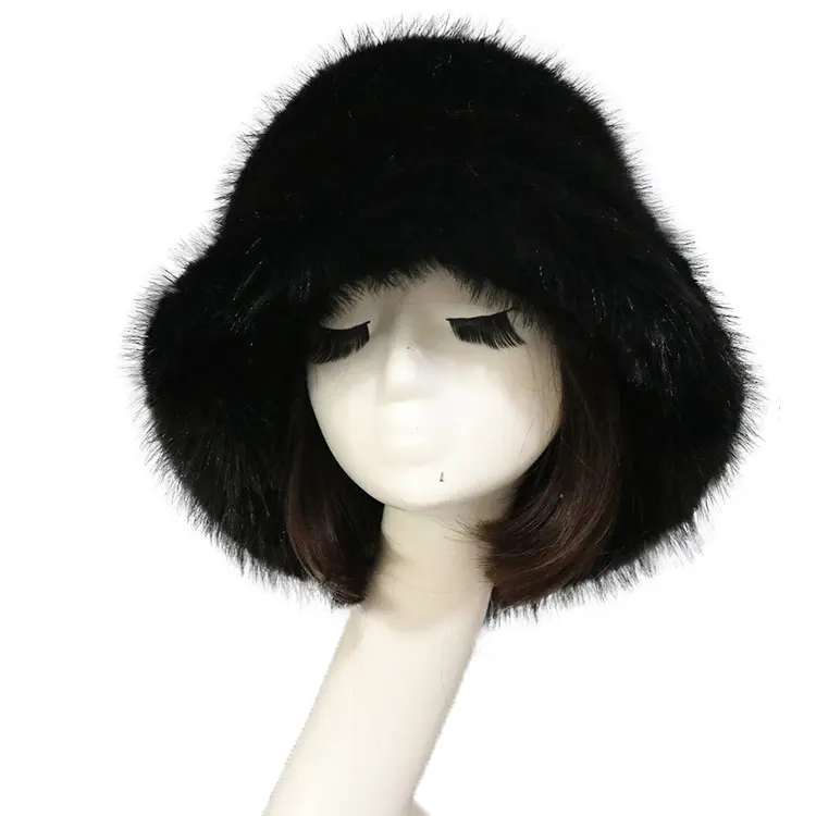 2024 Wholesale Fisherman Hats Faux Fox Fur Basin Hat Winter Imitation Fur Bucket Hat