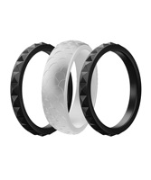Bague de mariage en Silicone pour femmes, pour filles, 3 pièces, anneau à motif de diamant, écailles de poissons, douze pierres d'anniversaire
