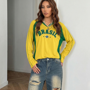Maillot de football à manches longues Brésil 2026 à bas prix, style rétro Brasilcore, streetwear vintage, logo personnalisé - Product Image 2