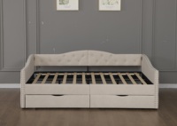 Cadre de lit rembourré moderne en tissu beige avec tiroirs de rangement, tête de lit capitonnée à boutons, taille et couleur personnalisables, King
