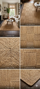 Textured Patchwork Handwoven Wool Jute Area <b>Rug</b> <b>Boho</b> Farmhouse Carpet Rustic Floor Decor Accent for Living Room Bedroom Hallway - Product Image 5