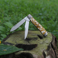 Couteau EDC multi-lames personnalisable OEM, petit couteau pliant avec manche en résine et os, couteau de poche utilitaire pour le camping et la survie en plein air