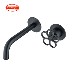 Nueva rueda de <span class=keywords><strong>flor</strong></span> de ciruelo, todo cobre, pared oculta, incrustada, 2 agujeros, uso doméstico, pistola de níquel, gris, minimalista, grifo de lavabo caliente/frío - Product Image 1