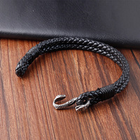 Gelang kulit untuk pria wanita, desain kepala ular antik mewah asli anyaman dan gelang baja tahan karat untuk Perhiasan Pria Wanita