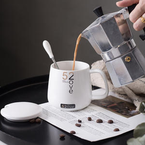 Taza de cerámica 52ove con tapa y cuchara, 350 ml, taza de café para parejas, regalo para uso en el hogar y la oficina - Product Image 5