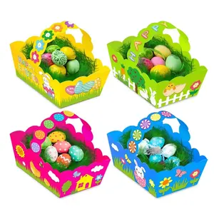 4件复活节纸礼品篮带手柄兔子蛋盒容器儿童糖果零食盒