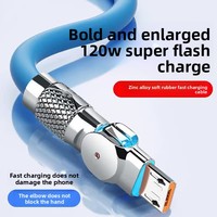 Câble de charge rapide Micro-USB rotatif à 180° 120W 3A pour téléphones mobiles Android avec conducteur en cuivre composite
