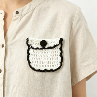 Applique en fil de coton noir et blanc, motif poche factice contrastant, crocheté à la main, à coudre, écologique, 3D, pour robe, veste, chapeau