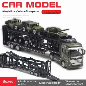 Camion de transport militaire en alliage de 32 cm avec 6 petites voitures, modèle de <span class=keywords><strong>char</strong></span> à l'échelle <span class=keywords><strong>1</strong></span>/<span class=keywords><strong>48</strong></span>, sans batterie, pour les nouveaux jouets transfrontaliers - Product Image 2