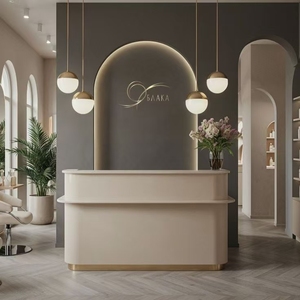 YS-0871 Bancone <span class=keywords><strong>Reception</strong></span> Personalizzabile di Lusso in Legno Bianco Moderno ed Ecologico per <span class=keywords><strong>Ufficio</strong></span>, Spa, Salone di Bellezza e Barbiere - Product Image 2