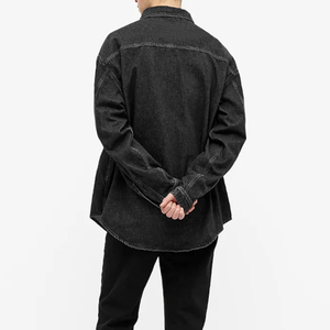 Camicie da uomo con vestibilità oversize personalizzate in <span class=keywords><strong>Denim</strong></span> nero lavato - Product Image 4