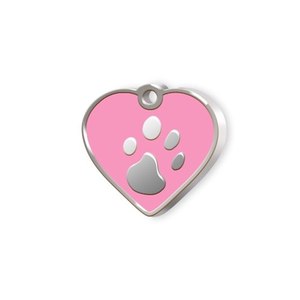 Placa de Identificación para Mascotas, Mini Corazón Rosa con Diseño de Huella de Pata para Perros y Gatos - Product Image 1