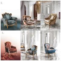 Meubles de salon de Style classique victorien de luxe 100% sculpture à la main feuille d'or fini tissu de velours personnalisé fauteuil doré