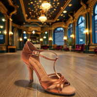 Femmes 8.5cm talon marron Satin Latin Salsa chaussures de danse de salon Durable semelle en daim souple modèle 3506