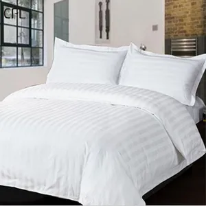 酒店设计床上用品定制酒店白色优质床上用品100% 棉条纹床上用品床单套装