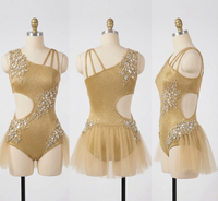 Robe de danse lyrique pour femmes avec strass brillants et bretelles fleuries pour les compétitions de gymnastique et les spectacles sur scène