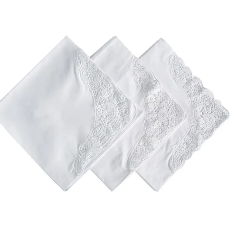 35*35CM water soluble cotton white square custom size lace handkerchief