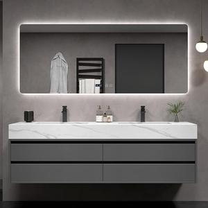 New Gray Modern Wall Mounted Bathroom <b>Vanity</b> LED Smart <b>Mirror</b> Moistureproof and Waterproof Stone Countertop - Product Image 1
