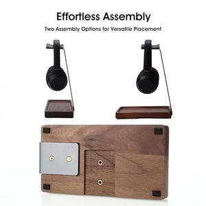 Support pour casque en bois de noyer personnalisé pour <span class=keywords><strong>Airpod</strong></span> Max <span class=keywords><strong>Bose</strong></span> Sennheiser, support pour casque de jeu en bois avec base de rangement - Product Image 4