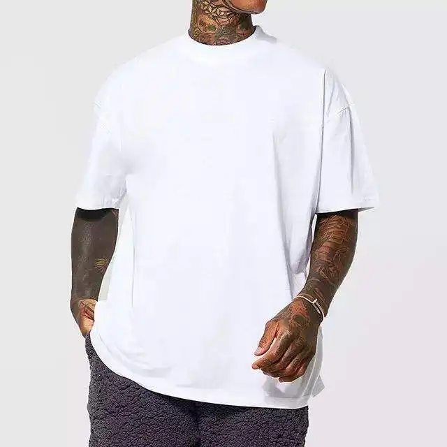 Liquidation vente en gros de haute qualité 100% coton t-shirts impression personnalisée surdimensionné blanc blanc goutte épaule T-Shirt