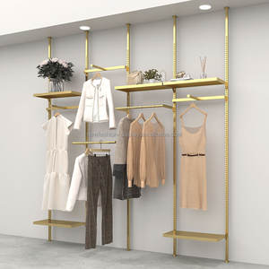 Personalizzare le dimensioni della vendita al dettaglio oro lucido in acciaio inox montaggio a parete appendiabiti da donna cremagliera per la visualizzazione di negozi Boutique - Product Image 2