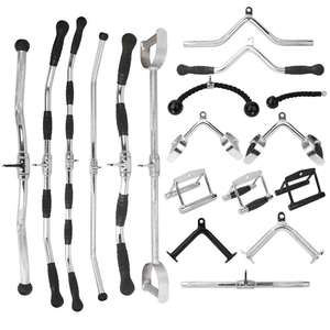 Barre de traction Lat galvanisée professionnelle et attaches de câble-poignées de gymnastique pour l'entraînement en force, les poussées triceps et les rangées - Product Image 1