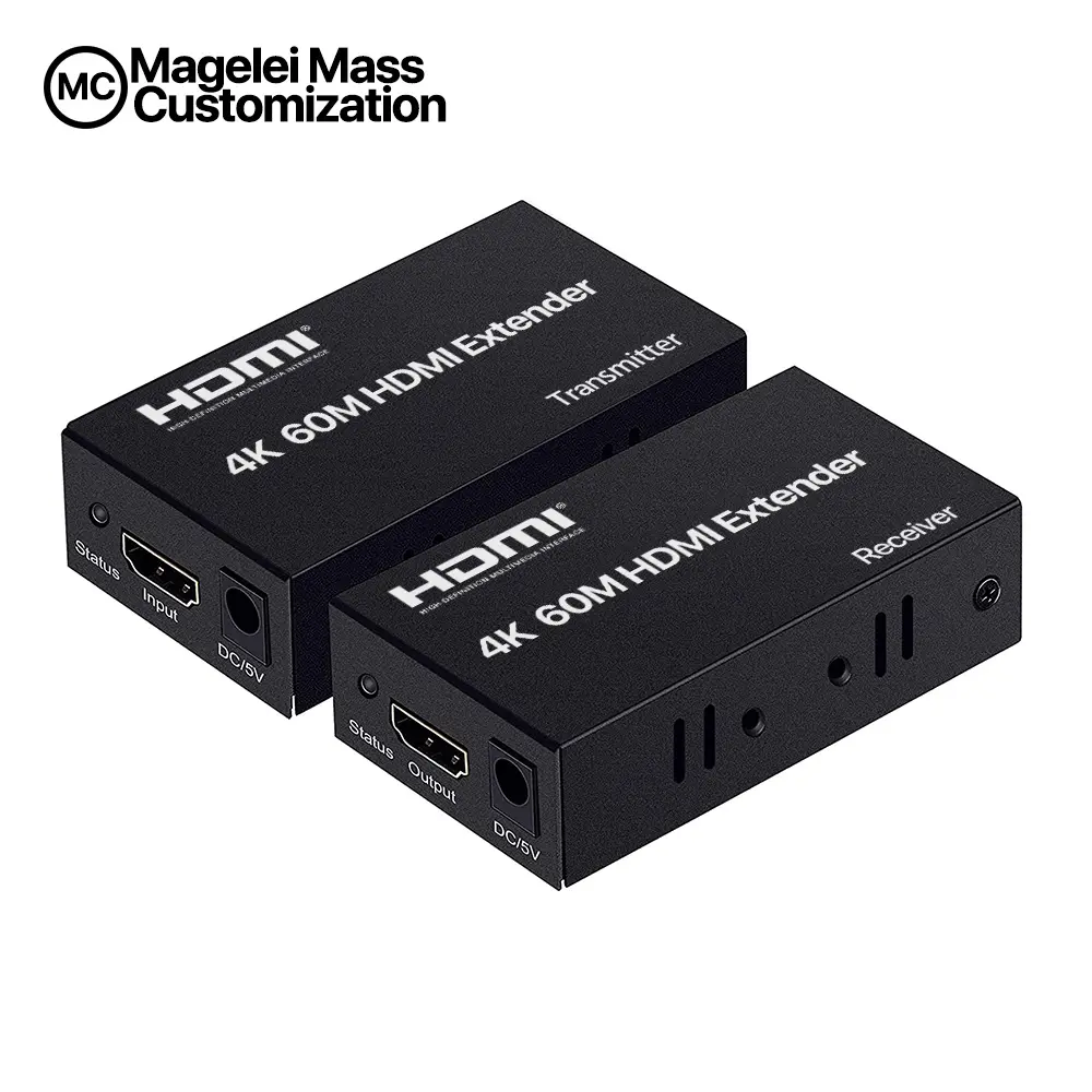 مقوي شبكة من ماجيلي, <span class=keywords><strong>موسع</strong></span> HDMI باللون الأسود من ماجيلي بمنفذ شبكة HD بقدرة 60 م و 4K و منفذ شبكة RJ45 إلى HDMI وكابل شبكة واحد ومضخم إشارة 60 م