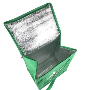 Tas pendingin insulasi ekstra besar dapat dipakai ulang tugas berat kustom tas termal ritsleting dapat dilipat untuk pengiriman makanan