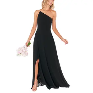 Vestido de boda de lujo de un hombro personalizado para fiesta de noche, vestido de novia con abertura lateral alta, vestido largo de gasa para graduación Sexy