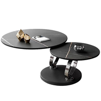 Nouvelle conception moderne : Ensemble de 2 tables basses en fer avec support rotatif à deux niveaux et plateau en fer, meubles décoratifs pour salon et hôtel